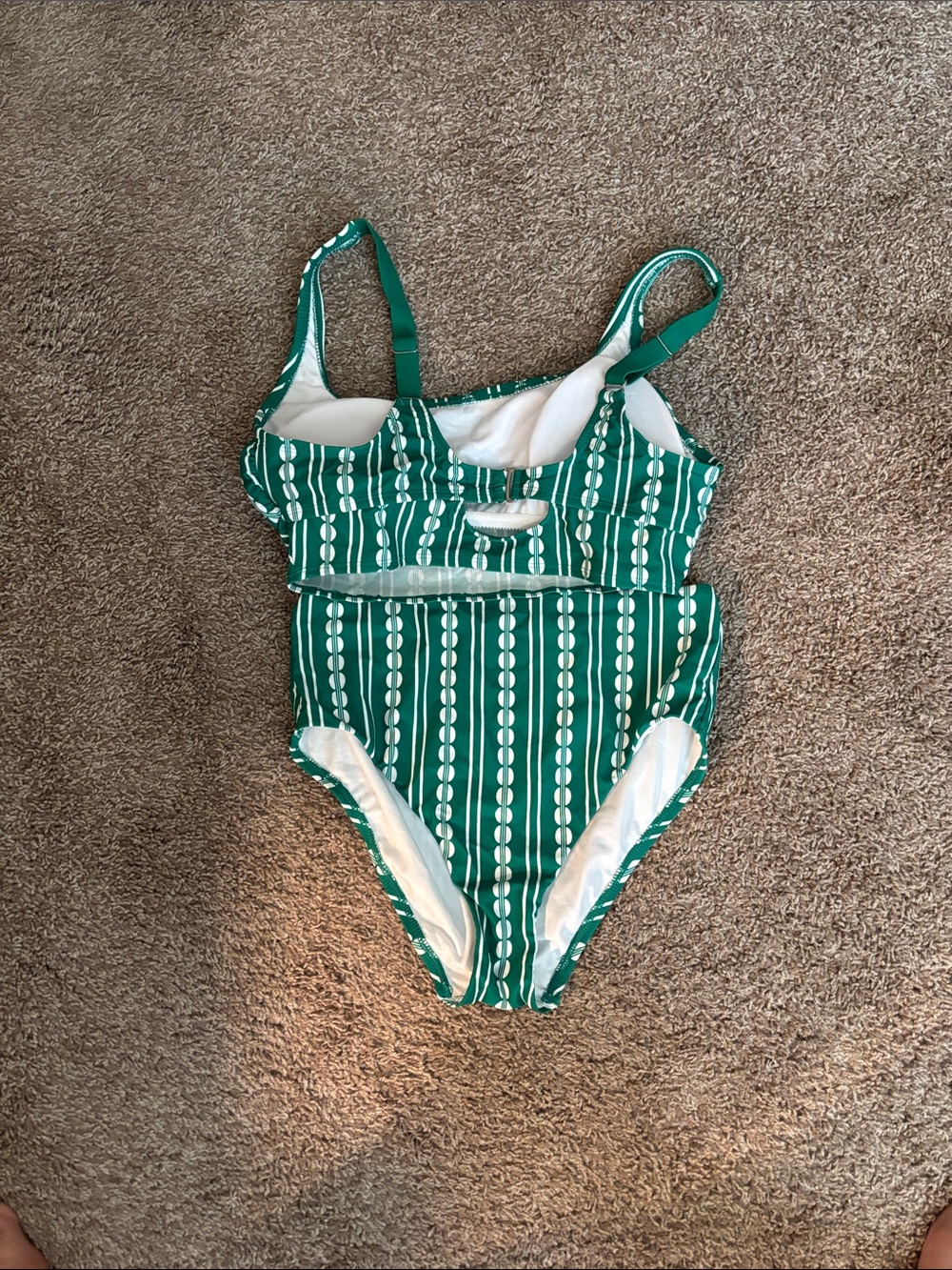 Kona Sol Green and White Striped High-Waist Bikini - Picture 2 of 4